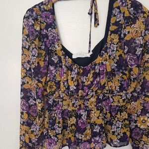 Astr Women's Floral Blouse - Purple and Gold